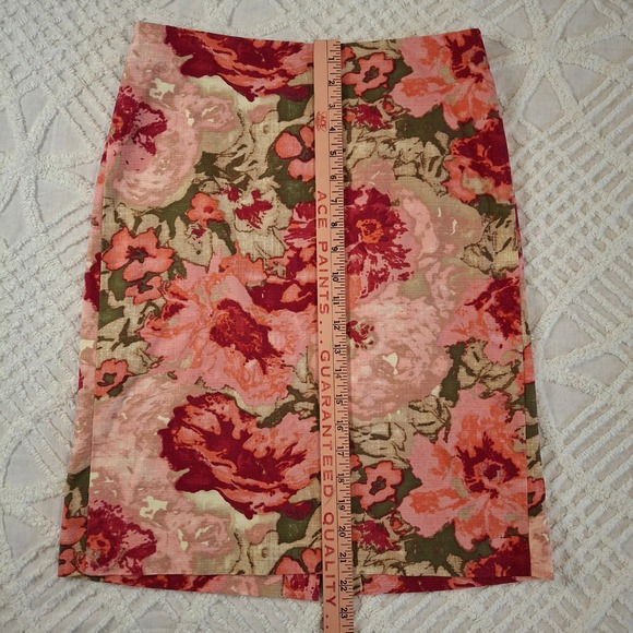 Talbots Petites Pink Red Floral Cotton Pencil Skirt Size 6P - Picture 2 of 6